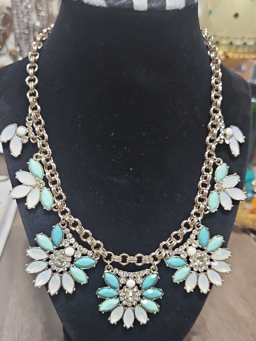 White House Black Market Mint and White Floral Statement Necklace